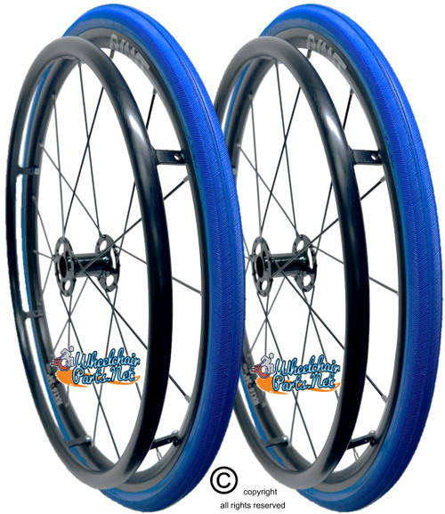 24" x 1" (540) 16 Spoke Wheel With SHOX G1 Blue Color Tires - Set of 2